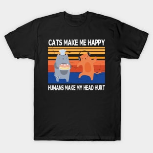 Cats Make Me Happy Humans Make My Head Hurt Summer Holidays Christmas In July Vintage Retro T-Shirt